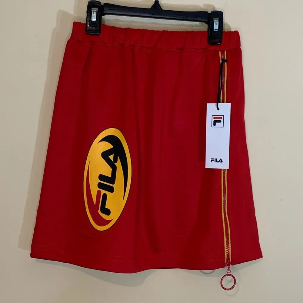 FILA NEW NWT Violeta Red and Yellow Retro Style Mini Skirt Womens Size Small